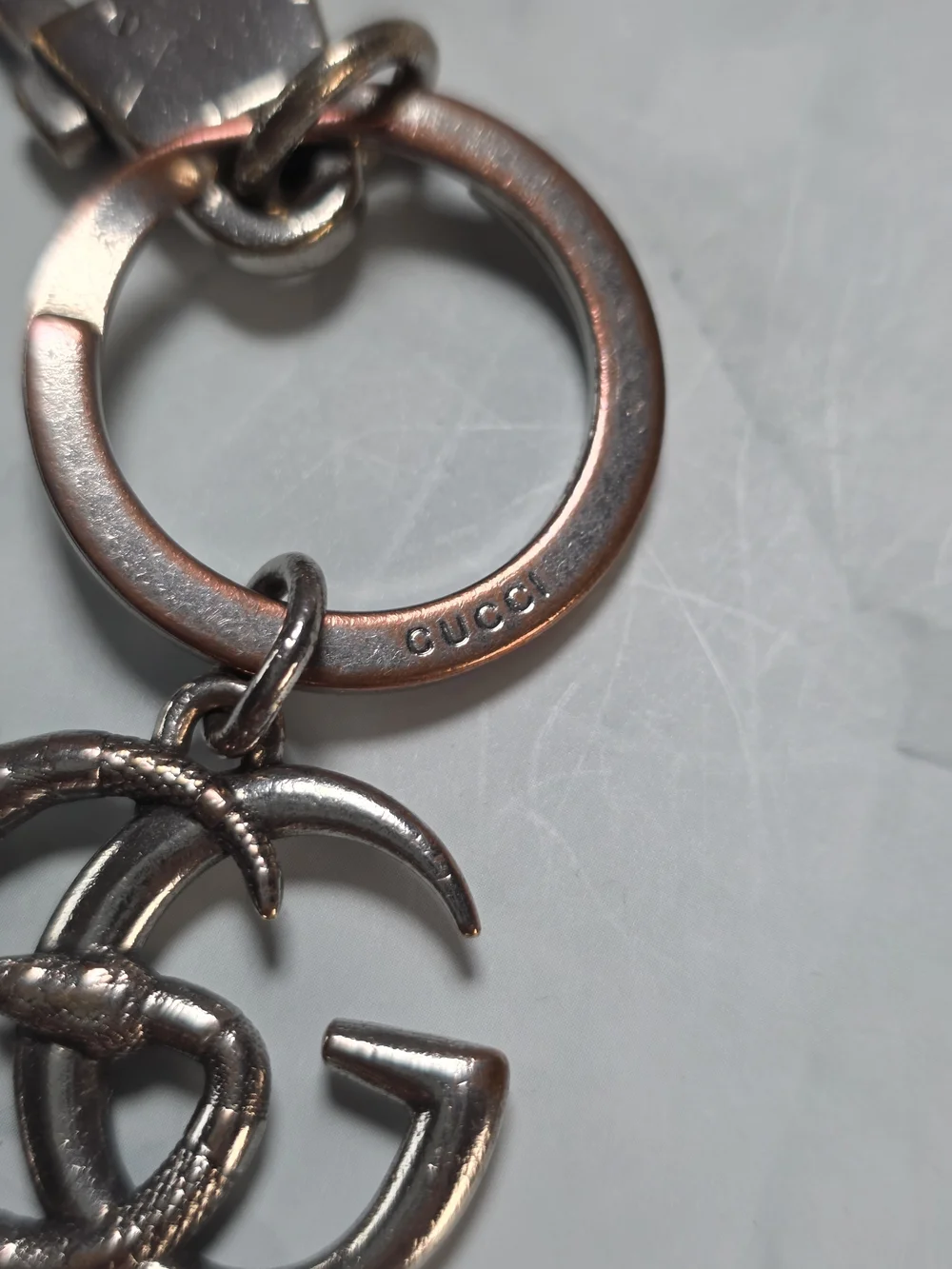 Gucci GG Kingsnake Logo Metal Key Chain Bag Charm
